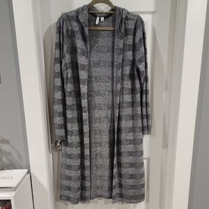 Cato Gray Striped Hooded Open Cardigan